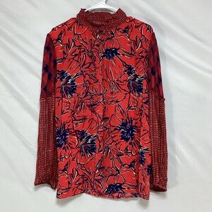 Blank London XL Elegant Red Floral Women's Blouse